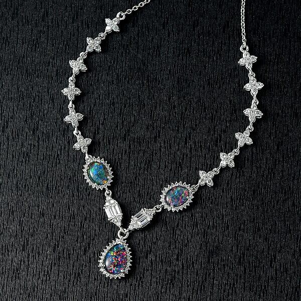 Shop Lc D'Joy Elysian Opal (Triplet) And White Zircon 6.75 Ctw City Skylines Necklace In Rhodium Over Sterling Silver 18 Inches