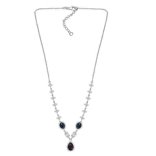 Shop Lc D'Joy Elysian Opal (Triplet) And White Zircon 6.75 Ctw City Skylines Necklace In Rhodium Over Sterling Silver 18 Inches