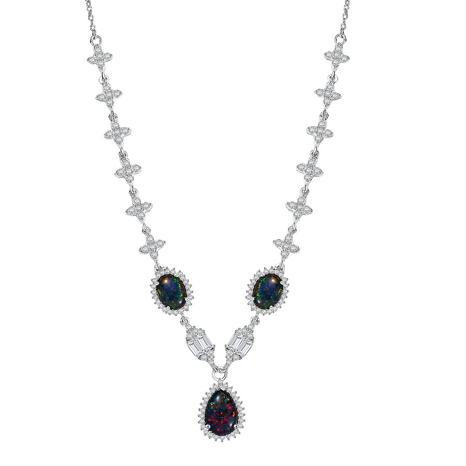 shop lc D'Joy Elysian Opal (Triplet) and White Zircon 6.75 ctw City Skylines Necklace in Rhodium Over Sterling Silver 18 Inches