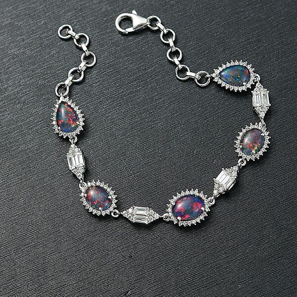 Shop Lc D'Joy Elysian Opal (Triplet) And White Zircon 8.00 Ctw City Skylines Bracelet In Rhodium Over Sterling Silver (7.25 In)