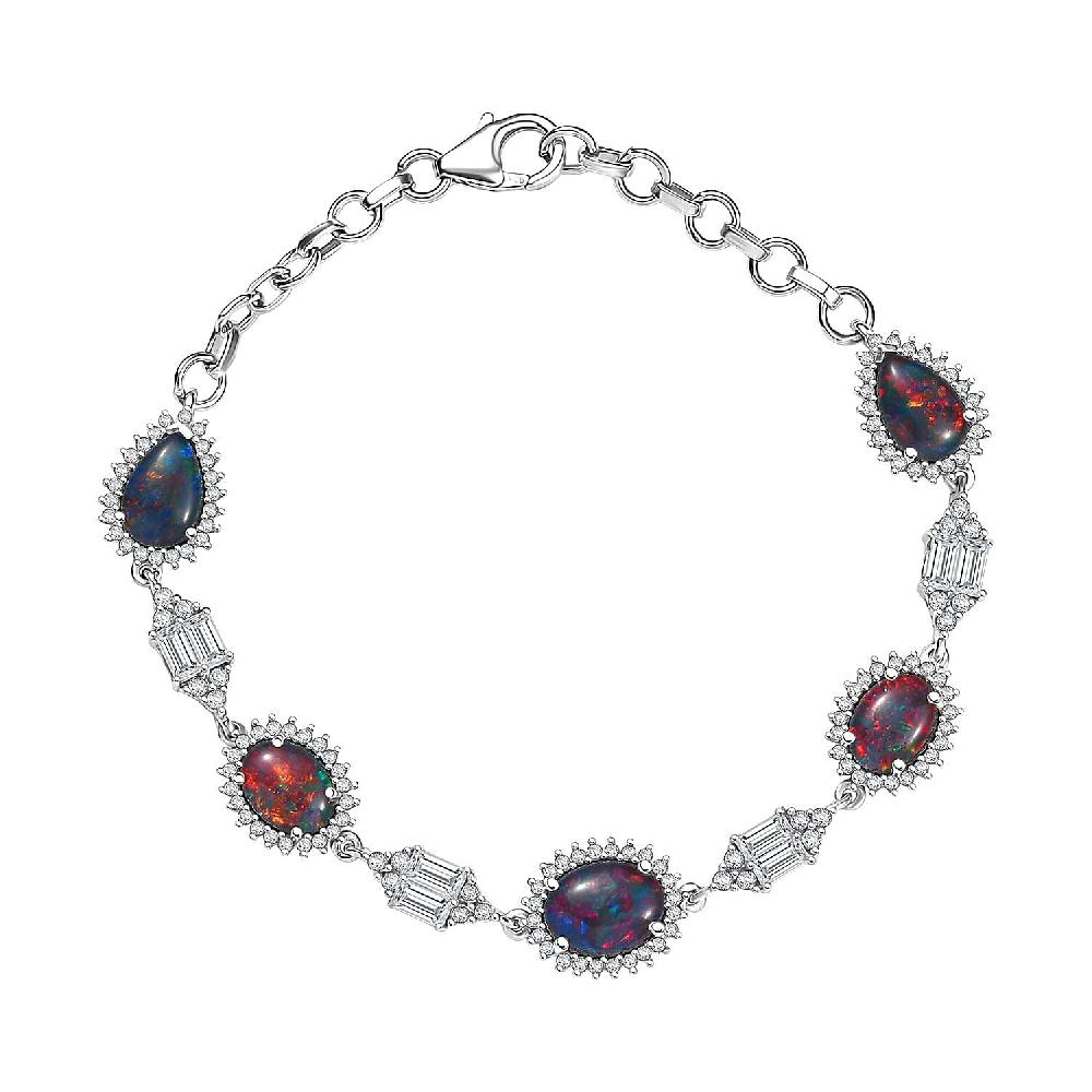 shop lc D'Joy Elysian Opal (Triplet) and White Zircon 8.00 ctw City Skylines Bracelet in Rhodium Over Sterling Silver (7.25 In)