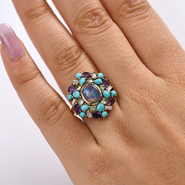 Shop Lc D'Joy Elysian Opal (Triplet) Multi Gemstone Bloom Ring In 18K Vermeil YG Over Sterling Silver 4.50 Ctw
