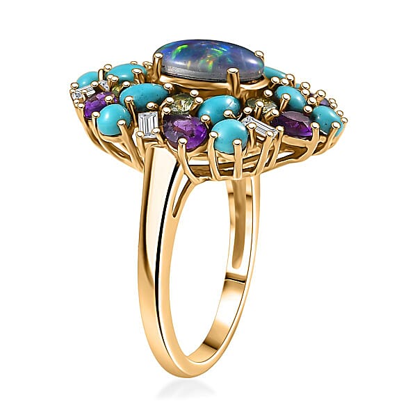 Shop Lc D'Joy Elysian Opal (Triplet) Multi Gemstone Bloom Ring In 18K Vermeil YG Over Sterling Silver 4.50 Ctw