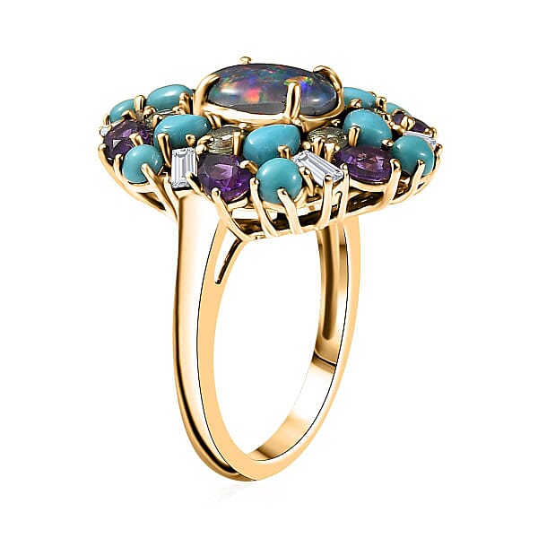 Shop Lc D'Joy Elysian Opal (Triplet) Multi Gemstone Bloom Ring In 18K Vermeil YG Over Sterling Silver 4.50 Ctw