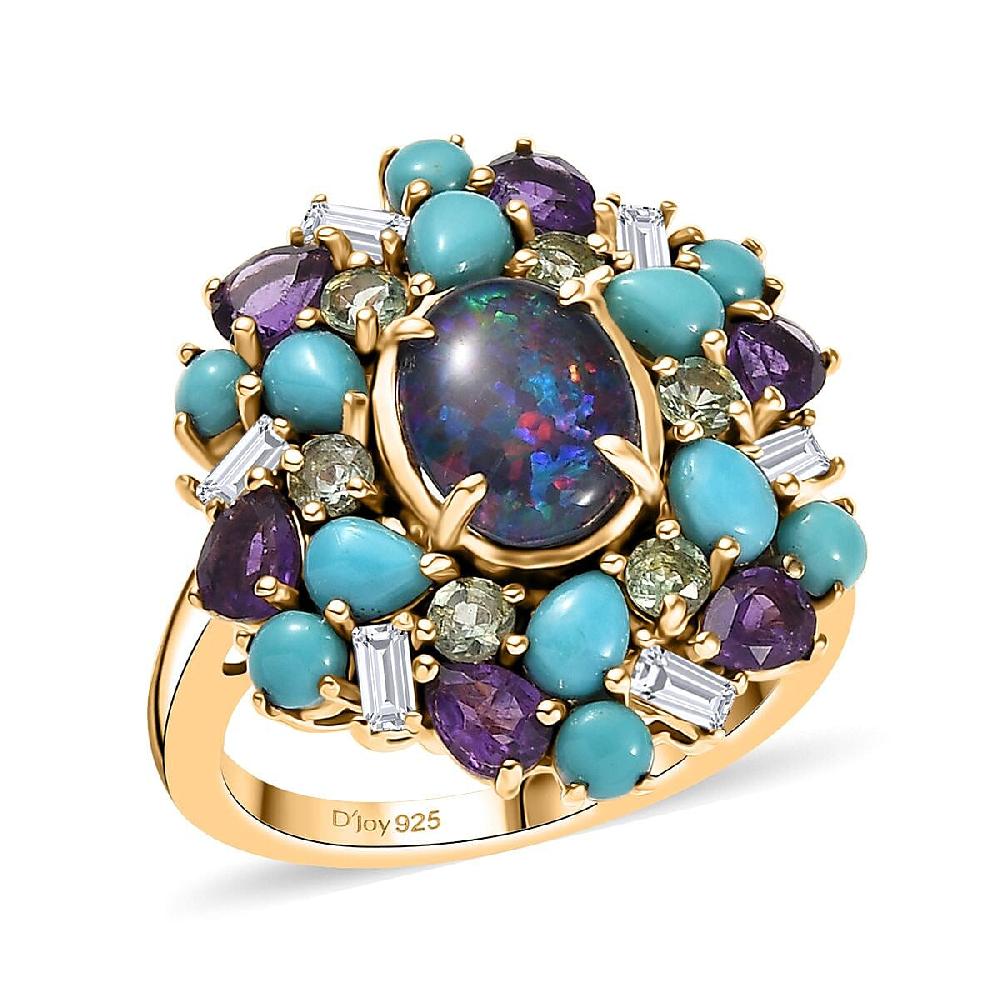 shop lc D'Joy Elysian Opal (Triplet) Multi Gemstone Bloom Ring in 18K Vermeil YG Over Sterling Silver 4.50 ctw