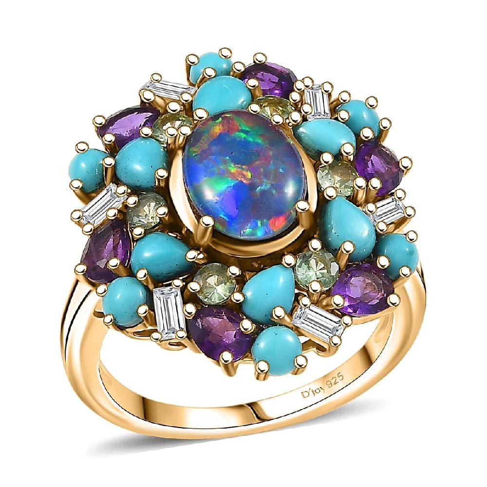 shop lc D'Joy Elysian Opal (Triplet) Multi Gemstone Bloom Ring in 18K Vermeil YG Over Sterling Silver 4.50 ctw