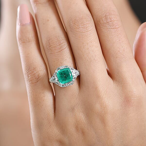 Shop Lc D'Joy Emeraldine Quartz (Triplet) And White Topaz 5.10 Ctw Ring In Platinum Over Sterling Silver
