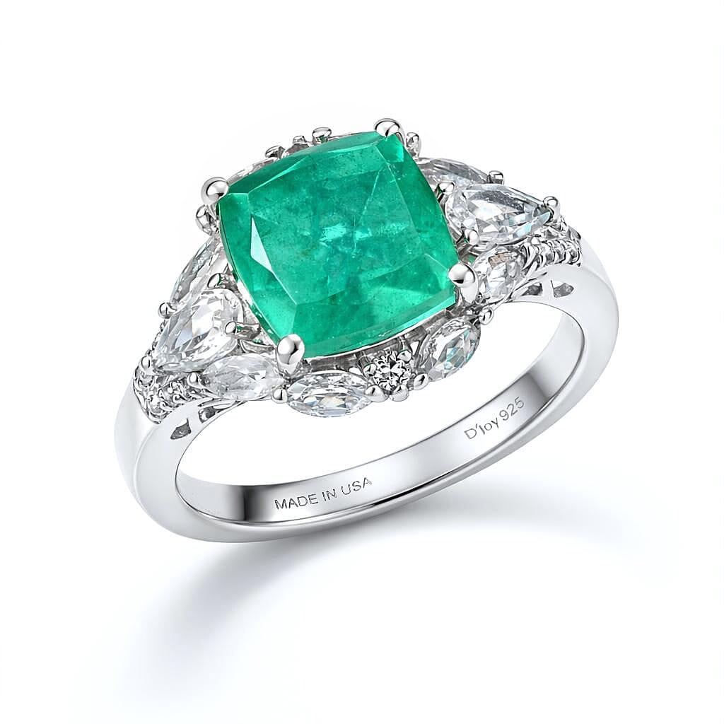 shop lc D'Joy Emeraldine Quartz (Triplet) and White Topaz 5.10 ctw Ring in Platinum Over Sterling Silver