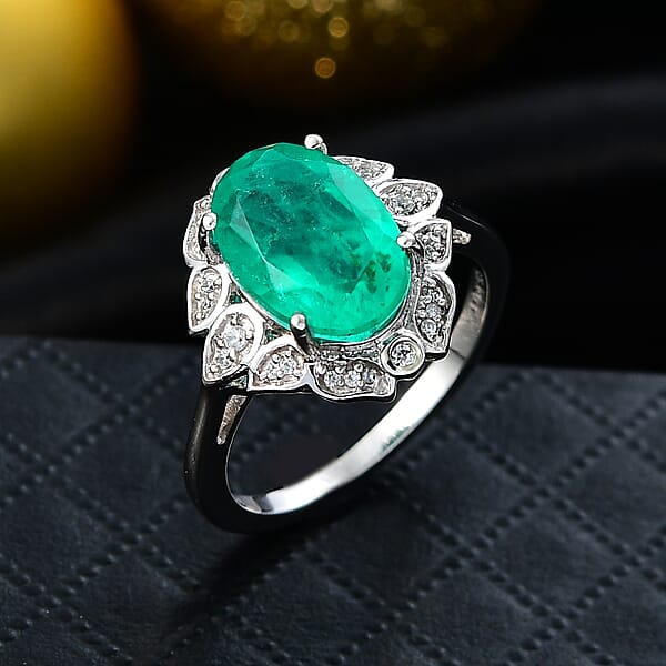 Shop Lc D'Joy Emeraldine Quartz (Triplet) And White Zircon 4.00 Ctw Ring In Platinum Over Sterling Silver