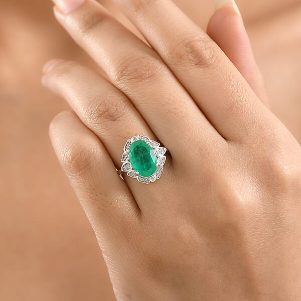 Shop Lc D'Joy Emeraldine Quartz (Triplet) And White Zircon 4.00 Ctw Ring In Platinum Over Sterling Silver