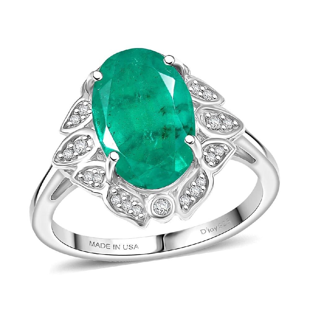 shop lc D'Joy Emeraldine Quartz (Triplet) and White Zircon 4.00 ctw Ring in Platinum Over Sterling Silver