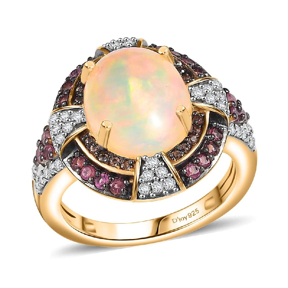 shop lc D'Joy Ethiopian Welo Opal and Multi Gemstone 4.90 ctw Greek Cross Ring in 18K Vermeil Yellow Gold Over Sterling Silver