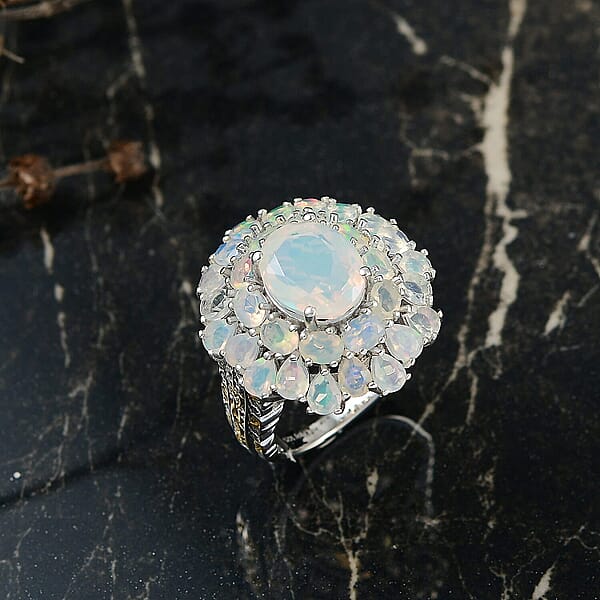 Shop Lc D'Joy Ethiopian Welo Opal Bloom Ring In 18K Vermeil YG And Rhodium Over Sterling Silver 5.30 Ctw