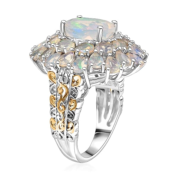 Shop Lc D'Joy Ethiopian Welo Opal Bloom Ring In 18K Vermeil YG And Rhodium Over Sterling Silver 5.30 Ctw