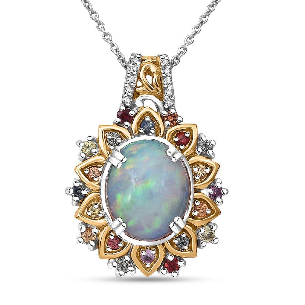 shop lc D'Joy Ethiopian Welo Opal Multi Gemstone Moonflower Pendant Necklace in 18K Vermeil YG and Rhodium Over Sterling Silver 3.85 ctw (20 Inches)