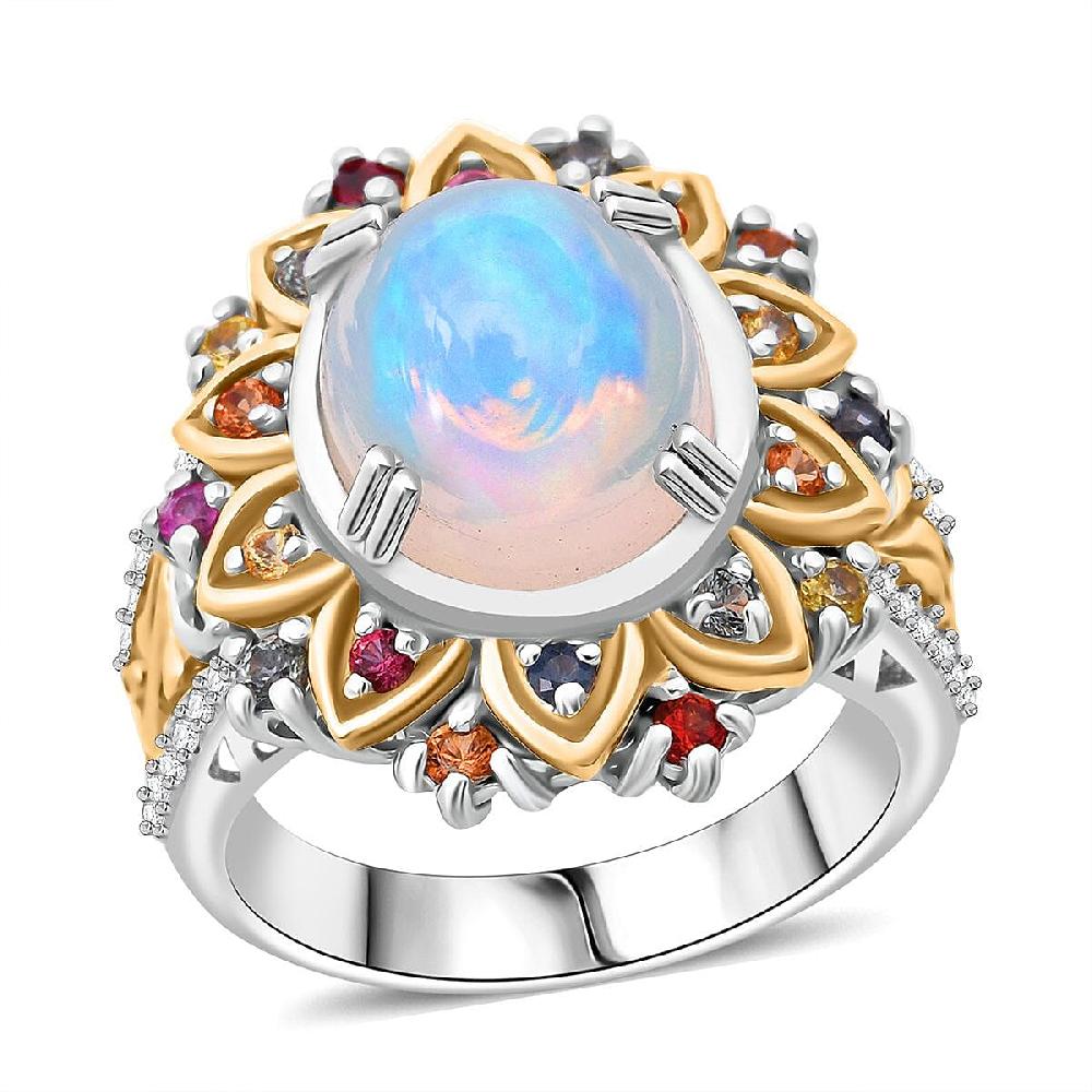 shop lc D'Joy Ethiopian Welo Opal Multi Gemstone Moonflower Ring in 18K Vermeil YG and Rhodium Over Sterling Silver 3.90 ctw