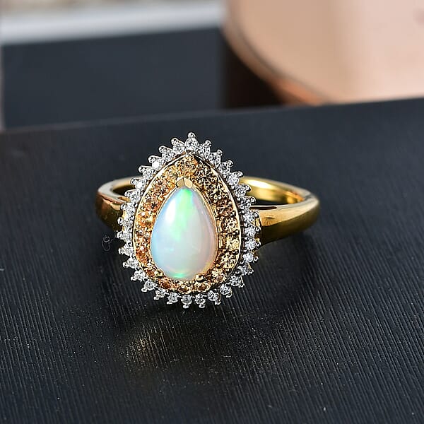 Shop Lc D'Joy Ethiopian Welo Opal Multi Gemstone Ring In 18K Vermeil YG Over Sterling Silver 1.35 Ctw