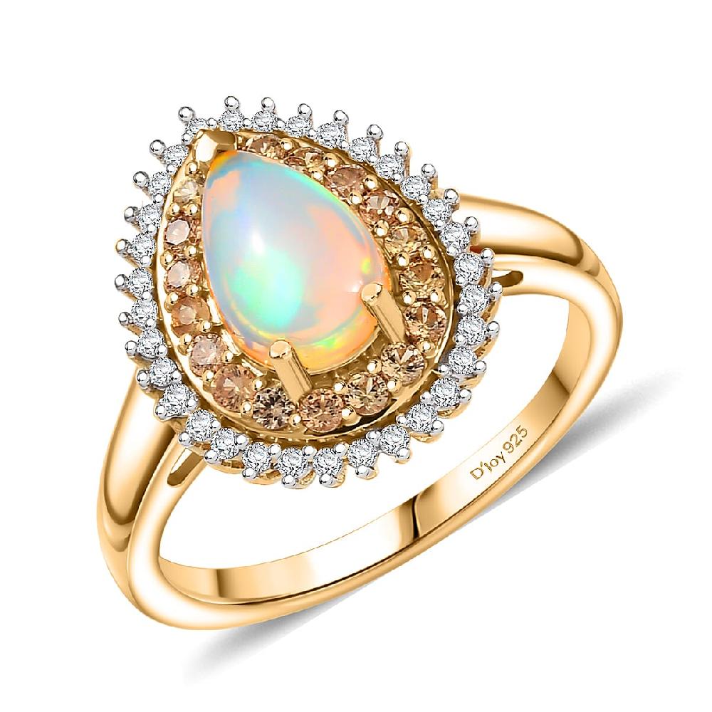 shop lc D'Joy Ethiopian Welo Opal Multi Gemstone Ring in 18K Vermeil YG Over Sterling Silver 1.35 ctw