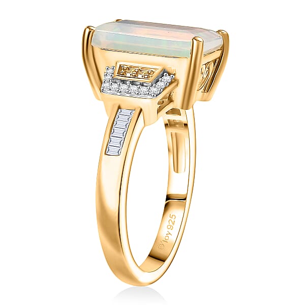 Shop Lc D'Joy Ethiopian Welo Opal Natural Yellow White Diamond Art Deco Ring In 18K Vermeil YG Over Sterling Silver 2.70 Ctw