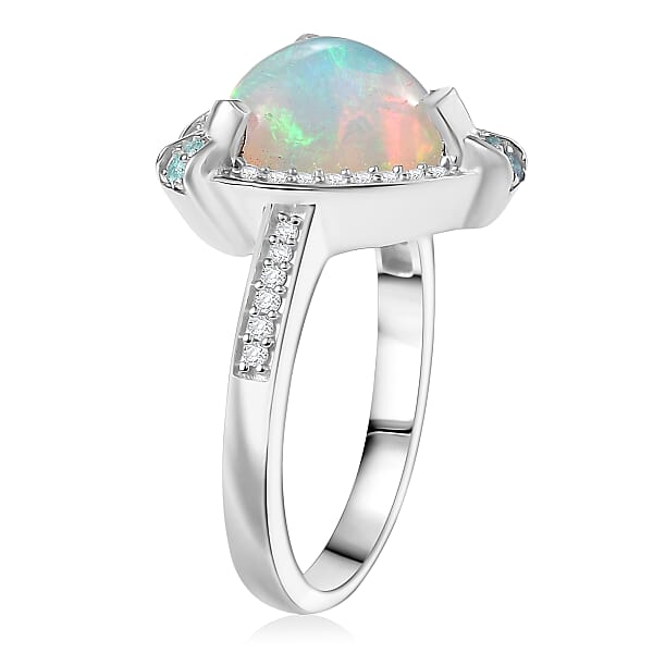 Shop Lc D'Joy Ethiopian Welo Opal Paraiba Tourmaline Diamond Halo Ring In Rhodium Over Sterling Silver 2.50 Ctw