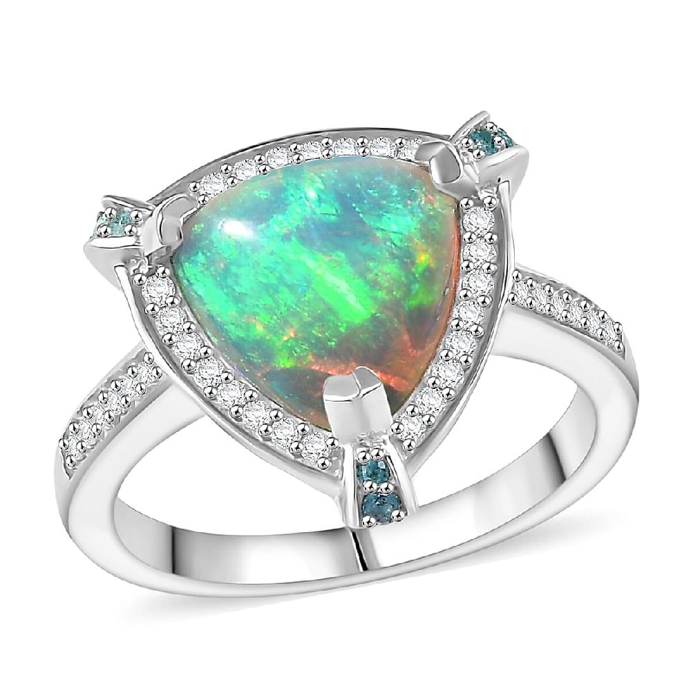 shop lc D'Joy Ethiopian Welo Opal Paraiba Tourmaline Diamond Halo Ring in Rhodium Over Sterling Silver 2.50 ctw
