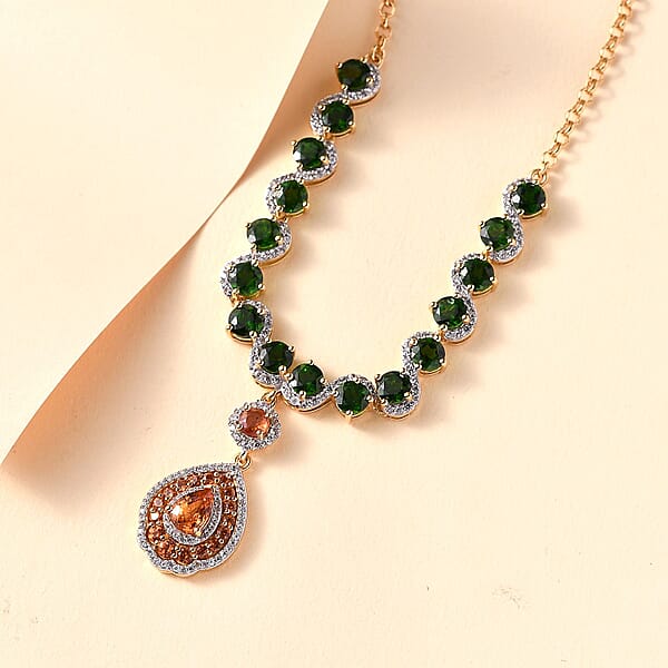 Shop Lc D'Joy Fanta Garnet And Multi Gemstone 10.15 Ctw Flower Garland Necklace In 18K Vermeil Yellow Gold Over Sterling Silver 18-20 Inches