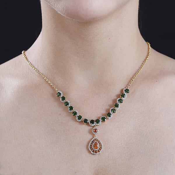 Shop Lc D'Joy Fanta Garnet And Multi Gemstone 10.15 Ctw Flower Garland Necklace In 18K Vermeil Yellow Gold Over Sterling Silver 18-20 Inches