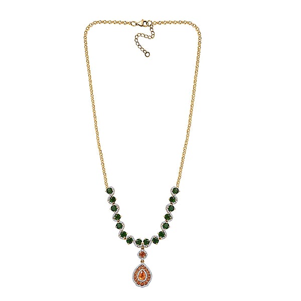 Shop Lc D'Joy Fanta Garnet And Multi Gemstone 10.15 Ctw Flower Garland Necklace In 18K Vermeil Yellow Gold Over Sterling Silver 18-20 Inches