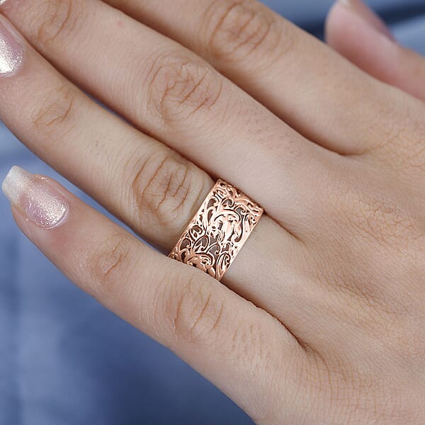 Shop Lc D'Joy Filigree Band Ring In 18K Vermeil Rose Gold Over Sterling Silver 3 Grams (Del. In 10-12 Days)