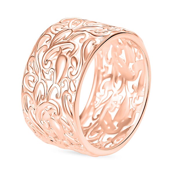 Shop Lc D'Joy Filigree Band Ring In 18K Vermeil Rose Gold Over Sterling Silver 3 Grams (Del. In 10-12 Days)