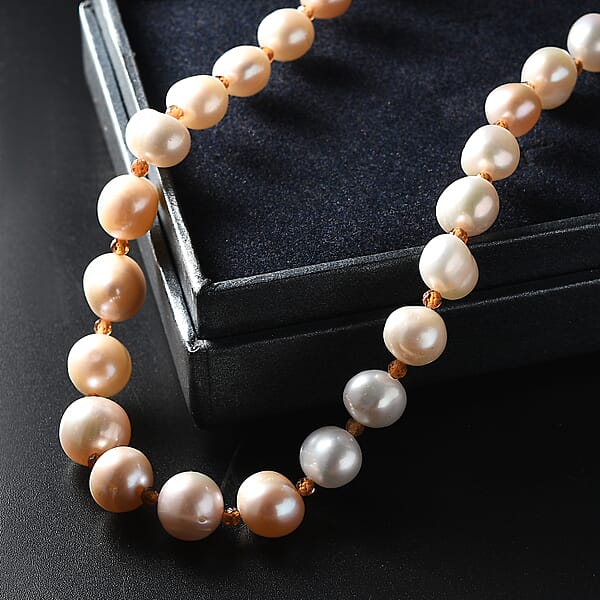 Shop Lc D'Joy Fresh Water Pearl And Ratnapura Hessonite Garnet 8.00 Ctw Necklace In 18K Vermeil Yellow Gold Over Sterling Silver 18 Inches