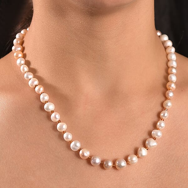 Shop Lc D'Joy Fresh Water Pearl And Ratnapura Hessonite Garnet 8.00 Ctw Necklace In 18K Vermeil Yellow Gold Over Sterling Silver 18 Inches