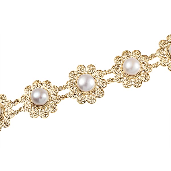 Shop Lc D'Joy Freshwater Pearl Floral Bracelet In 18K Vermeil Yellow Gold Over Sterling Silver (7.25 In)
