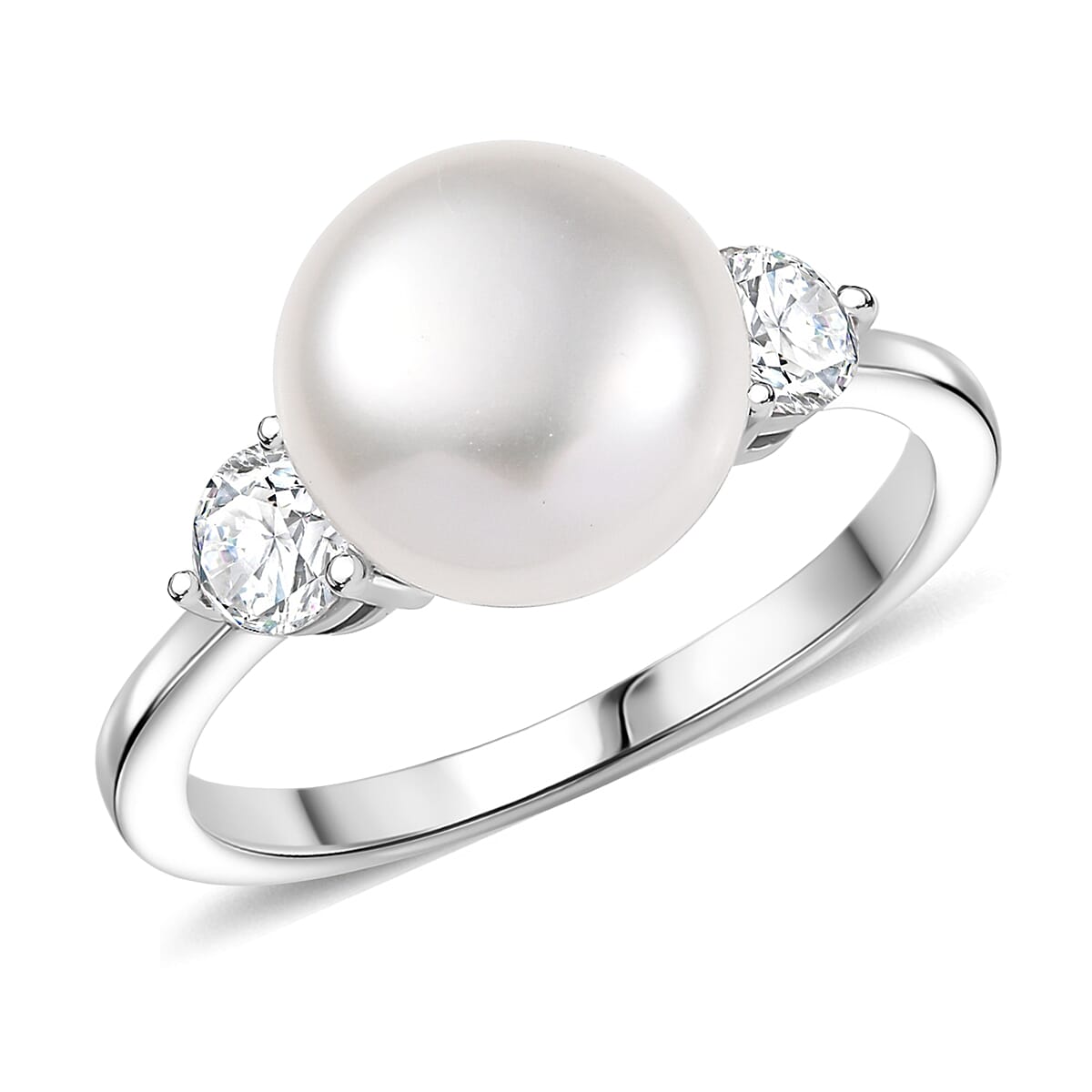 shop lc D'Joy Freshwater Pearl Moissanite Ring in Rhodium Over Sterling Silver 0.50 ctw