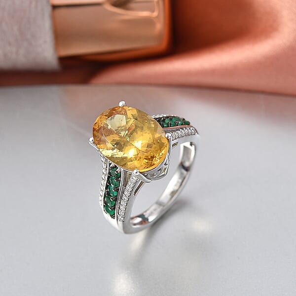Shop Lc D'Joy Golden Apatite And Multi Gemstone 6.60 Ctw Lightstream Ring In Rhodium Over Sterling Silver