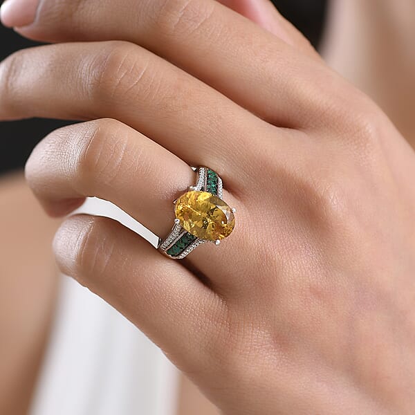 Shop Lc D'Joy Golden Apatite And Multi Gemstone 6.60 Ctw Lightstream Ring In Rhodium Over Sterling Silver