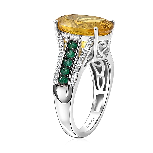 Shop Lc D'Joy Golden Apatite And Multi Gemstone 6.60 Ctw Lightstream Ring In Rhodium Over Sterling Silver