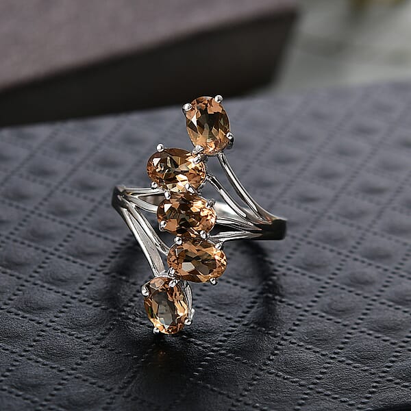 Shop Lc D'Joy Golden Fall Autumn Alexite 3.85 Ctw Journey Ring In Platinum Over Sterling Silver