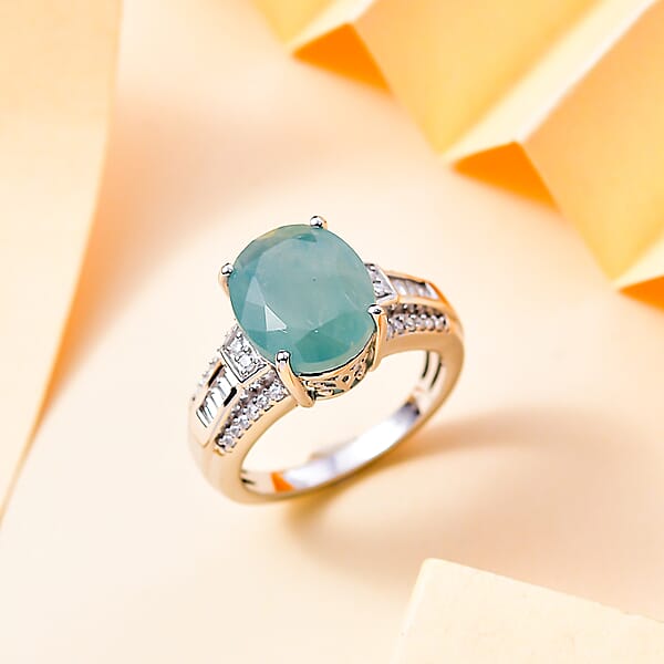Shop Lc D'Joy Grandidierite Moissanite Art Deco Ring In Rhodium Over Sterling Silver 5.65 Ctw