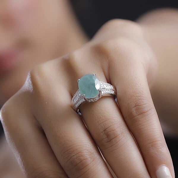 Shop Lc D'Joy Grandidierite Moissanite Art Deco Ring In Rhodium Over Sterling Silver 5.65 Ctw