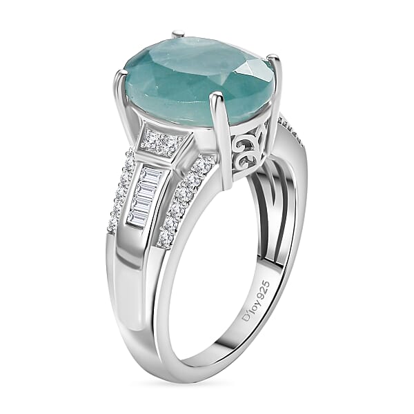 Shop Lc D'Joy Grandidierite Moissanite Art Deco Ring In Rhodium Over Sterling Silver 5.65 Ctw