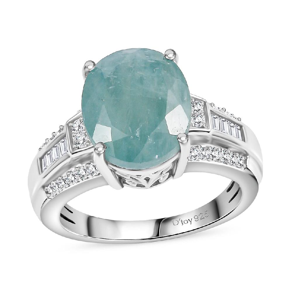 shop lc D'Joy Grandidierite Moissanite Art Deco Ring in Rhodium Over Sterling Silver 5.65 ctw