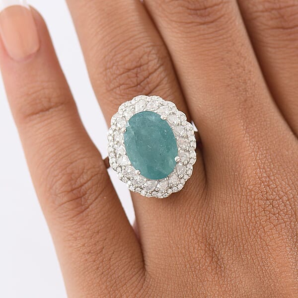 Shop Lc D'Joy Grandidierite Moissanite Halo Ring In Rhodium Over Sterling Silver 7.90 Ctw