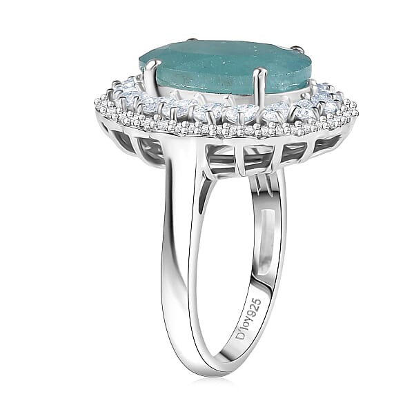 Shop Lc D'Joy Grandidierite Moissanite Halo Ring In Rhodium Over Sterling Silver 7.90 Ctw
