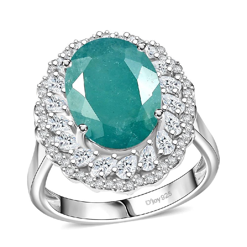 shop lc D'Joy Grandidierite Moissanite Halo Ring in Rhodium Over Sterling Silver 7.90 ctw
