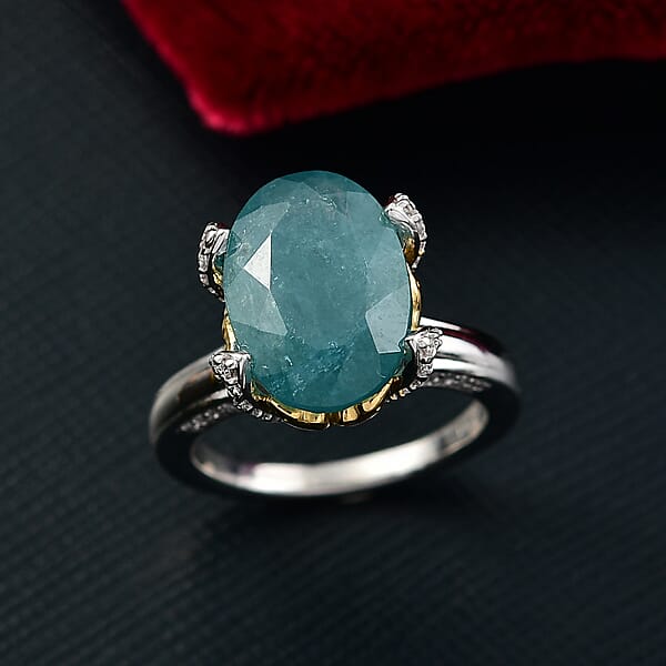 Shop Lc D'Joy Grandidierite Moissanite Ring In 18K Vermeil YG And Rhodium Over Sterling Silver 7.25 Ctw