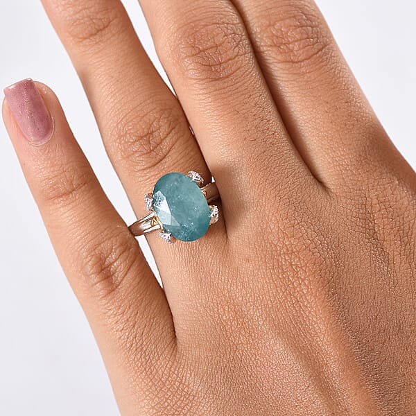 Shop Lc D'Joy Grandidierite Moissanite Ring In 18K Vermeil YG And Rhodium Over Sterling Silver 7.25 Ctw