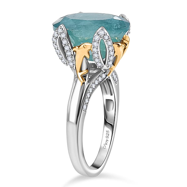 Shop Lc D'Joy Grandidierite Moissanite Ring In 18K Vermeil YG And Rhodium Over Sterling Silver 7.25 Ctw