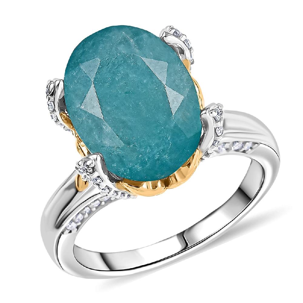 shop lc D'Joy Grandidierite Moissanite Ring in 18K Vermeil YG and Rhodium Over Sterling Silver 7.25 ctw