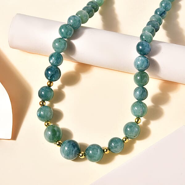 Shop Lc D'Joy Green Kyanite Beaded Necklace 18-20 Inches In Vermeil Yellow Gold Over Sterling Silver 323.00 Ctw
